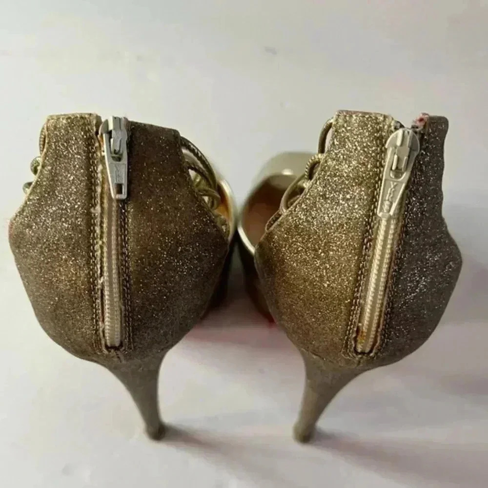 Christian Louboutin Lady Peep Gold Glitter Platform Heels Women’s EU 36 - Picture 13 of 15